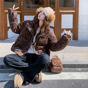 现货！放心推！洋气豹纹羽绒服女2025冬新款女装白鸭绒外套图片