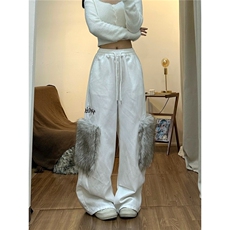 毛绒大口袋休闲裤裤子女冬季新款宽松加绒阔腿拖地裤LB31544-P55，男装卫衣，星座1008