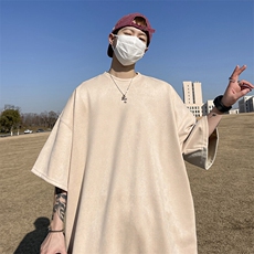 抖音得物直播高品质二开240克美式高街麂皮绒光版纯色短袖t恤12.5，男装T恤，电商A486