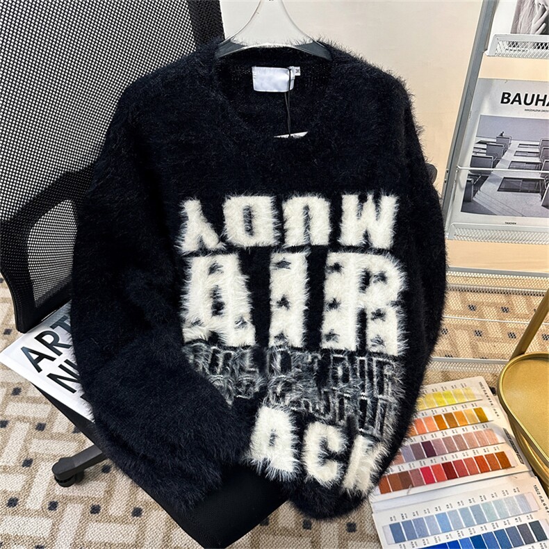 2026秋冬美式复古潮牌字母仿水貂毛男女同款休闲情侣针织衫外套，男装针织衫/毛衣，星座505-2（原电商A260-1)