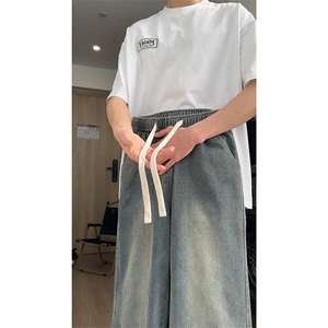 直筒休闲牛仔裤男款春夏季设计感垂坠百搭阔腿裤1809-P40 限价79图片