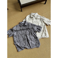 XZ1005-1-TTH100-P48新中式风短袖衬高级感衫翻领纽扣衬衣外套，男装衬衫，星座1005-1