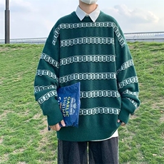 高街ins宽松圆领针织衫秋冬条纹毛衣男设计感潮牌上衣M1070-P35，男装针织衫/毛衣，星座512-2