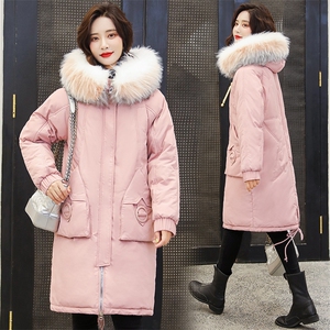 羽绒棉服女2020冬装保暖修身减龄纯色直筒中长款加厚长袖拉链棉衣图片