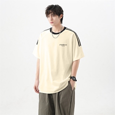 可48小时发货支持抖音得物来样二开重磅美式高街纯棉织带短袖T恤，男装T恤，电商A486