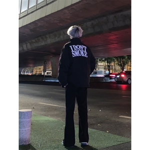 高街美式排扣牛仔裤拉链设计感直筒牛仔裤图片