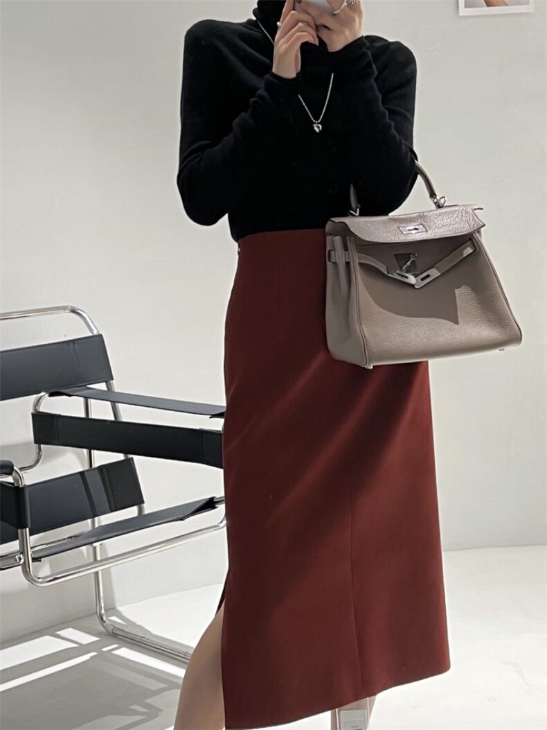 直筒开衩半身裙，女装半身裙，TVMV(4F)