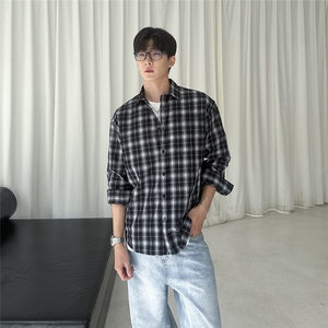 清爽微皱男士格子衬衫 白色 S143/P68图片