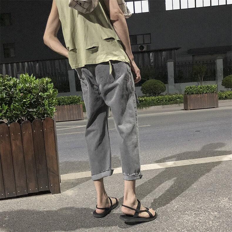 港风破洞毛边牛仔裤男KD110-P45,男装牛仔裤,电商D312-1