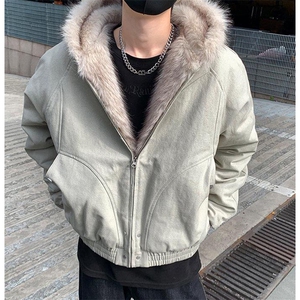 现货高品质美式高街冬季重磅硬挺短款座山雕毛领棉衣男女加厚外套图片