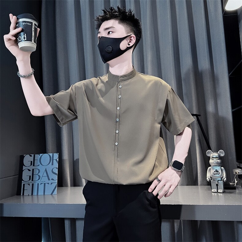 立领衬衫男短袖宽松肩膀拼接设计半袖社会小伙301C-CS15-P58控78,男装T恤,星座301C（原B323）