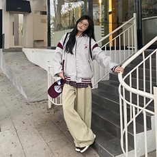 2025新款美式小樱桃刺绣棒球服外套女春秋宽松休闲撞色夹克上衣，女装短外套，星座506A