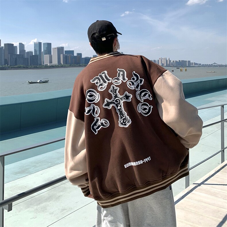 22秋新款宽松休闲撞色情侣棒球夹克卫衣外套B266-Y612-P65,男装夹克,星座B257-1