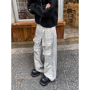 美式街头工装牛仔裤男直筒宽松欧美高街vibe风长裤子N884-P60图片