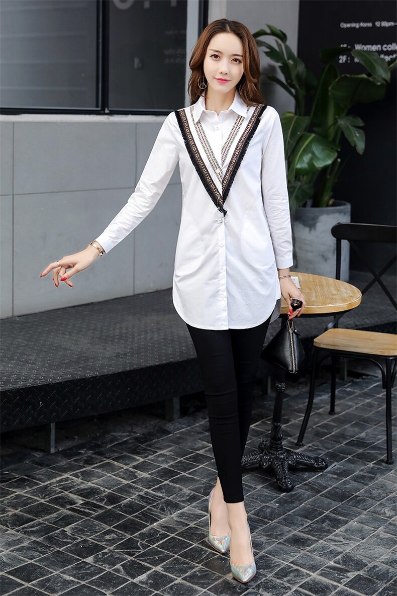 POLO领排多扣长袖修身显瘦韩版百搭甜美衬衫2021年春季,女装衬衫,艾尚靓装