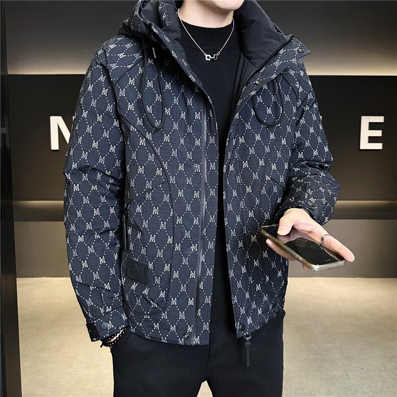标50绒连帽羽绒服男冬季2025新款字母满印潮牌A313-5507-P215,男装羽绒服,电商A313