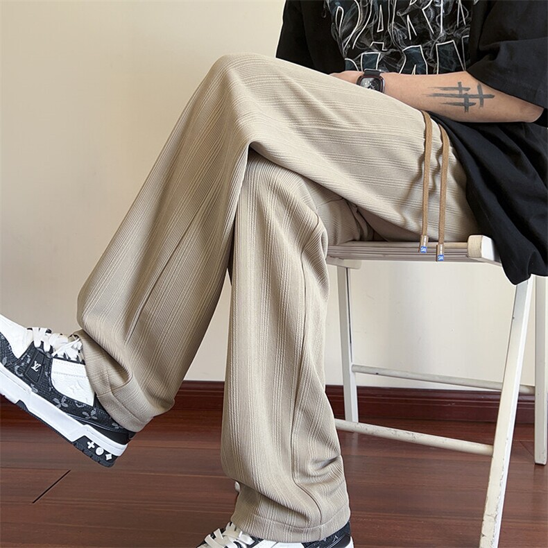 特批P30无差价2025夏季肌理感条纹阔腿直筒裤男潮流拖地长裤K1360，男装休闲裤，电商A001