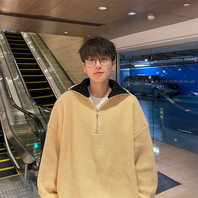 抖音直播！半高领拉链套头针织毛衣男外套男 XH13-p55图片