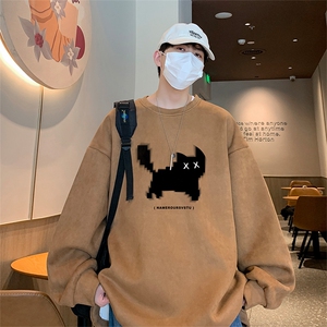 已注册原创港风供抖音得物高品质直播麂皮绒宽松男卫衣W3008P38图片