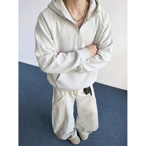 抖音得物高品质二开 26春装重磅宽松结构拉链设计高领连帽卫衣W76图片