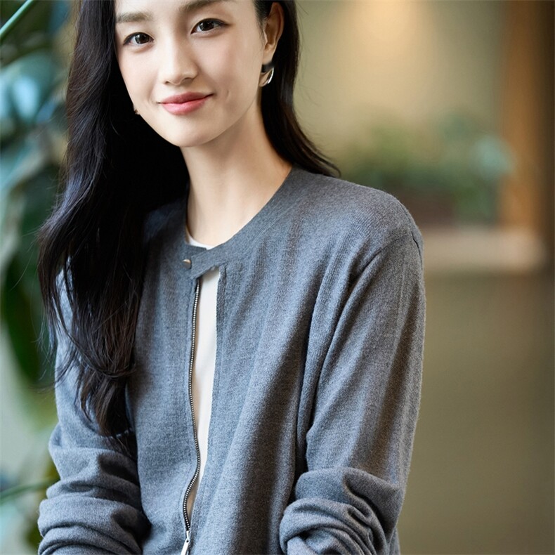 2025精纺羊毛纯色圆领拉链棒球服,针织衫/毛衣,暖烁羊绒