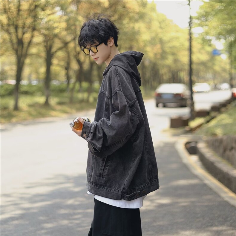 2024年春秋宽松男友风连帽牛仔套头衫水洗做旧百搭小众JA008-P68,男装卫衣,星座1109-3