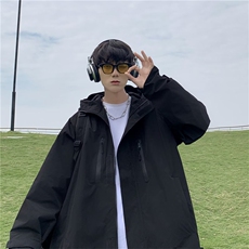冲锋衣男士2023秋冬季百搭纯色美式宽松连帽开衫夹克W6100-P68，男装夹克，星座512-2