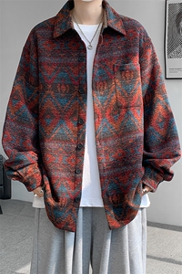 8XL-M复古大码民族风衬衫男款秋冬季加厚粗呢藏式外套CS29001P68图片