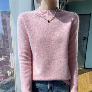 七针加厚纯色百搭毛衣女秋季舒适打底软糯羊毛衫宽松大码针织上衣图片