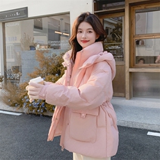 粉色连帽羽绒服外套女冬季2025新款显瘦不臃肿白鸭绒爆款面包服，女装羽绒服，莘蕾
