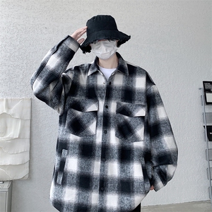 现货港风毛呢夹克男宽松格子呢子大衣外套DSA157B-J239-特P80图片
