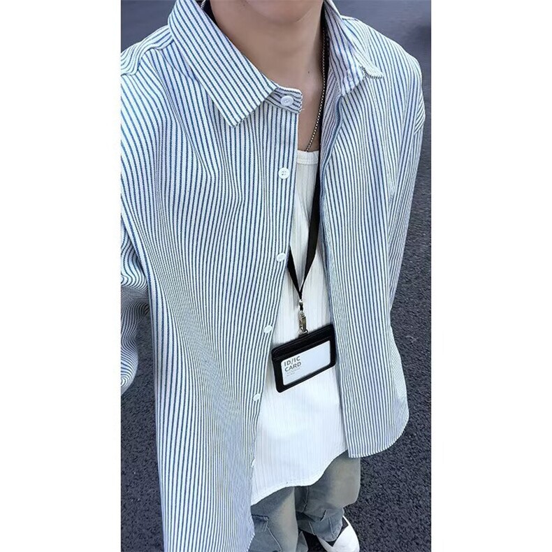 条纹衬衫男长袖春秋休闲衬衣高级感上衣宽松痞帅外套CSC238图片