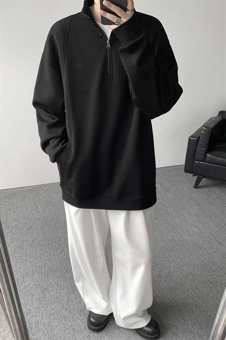 8XL-M重磅软糯美式半拉链立领卫衣男秋宽松大码复古POLO衫WY32P58,男装Polo衫,电商D206-1