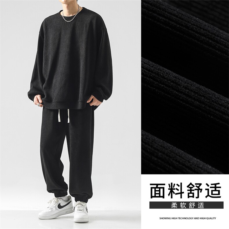 茶色条绒圆领卫衣搭配束脚休闲裤美式休闲穿搭-TZ830特批92,男装休闲套装,星座718