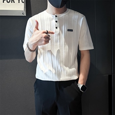 短袖毛衣针织衫半袖男修身圆领社会小伙店主风301C-DM05-P58控78，男装T恤，星座301C（原B323）
