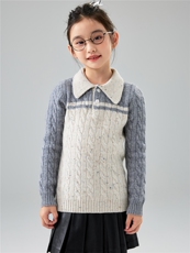 精选儿童Polo领羊毛针织衫男女童拼色麻花打底毛衣宝宝长袖上衣，童装儿童羊毛衫，初丹羊绒童装