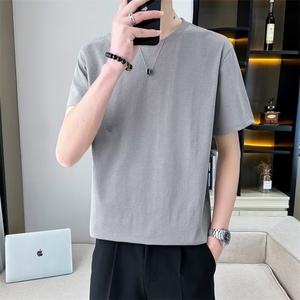 男士短袖T恤夏季潮流ins纯色半袖打底衫宽松白色纯棉上衣服 T03图片
