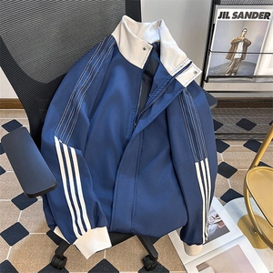 复古三条杠立领棒球服外套男生春秋季潮牌运动宽松夹克衫图片