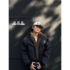 潮牌美式连帽座山雕棉服男女短款cleanfit秋冬季加厚夹克外套，男装夹克，四季星座505