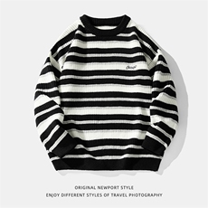 条纹重磅粗针毛衣男2025秋冬新款圆领针织衫外套K4090-P58控88，男装针织衫/毛衣，电商A362