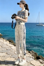 休闲运动套装女夏季新款韩版显瘦拉链开衫短袖卫衣束脚卫裤两件套，女装套装/套裙，江南