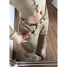 卡其色弯刀牛仔裤女冬季2026设计感高腰宽松阔腿裤子NA9135，男装牛仔裤，星座1116A（原606A-3）