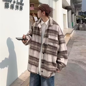 磨毛格子衬衫男长袖秋季2025新款复古港风宽松设计感时尚百搭外套图片