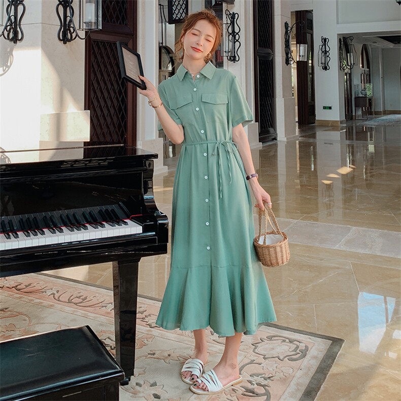 大货已出主推款2色长款鱼尾连衣裙夏款087,女装连衣裙,柒柒家