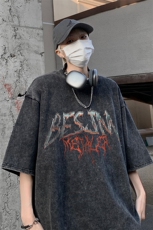 B239-1170-P38创意字母印花美式复古水洗做旧高克重短袖T恤，男装T恤，星座514-2(原B239)