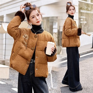 现货现货2025年冬季新中式短款刺绣羽绒服图片