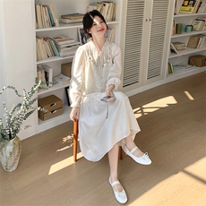 超火好看蓝色V领连衣裙女春秋2025新款绝美漂亮吊带鱼尾裙两件套，女装套装/套裙，2C217