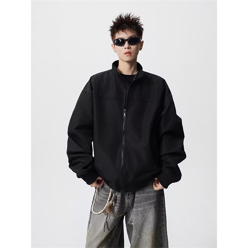 抖音得物美式潮休闲夹克春季立领纯色复古工装加厚棉服外套AMY01,男装夹克,电商A443