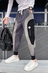 休闲裤男2025秋冬季新品撞色灯芯绒休闲裤网红同款宽松束哈伦脚裤图片