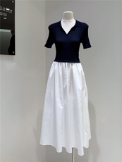 坑天POLO领拼接纯棉半身裙，女装连衣裙，优麦羊绒（原洪叶羊绒）